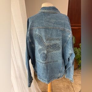Vintage‎ Snap-on Tools Eagle Embossed Denim Trucker Jacket XL Made in USA